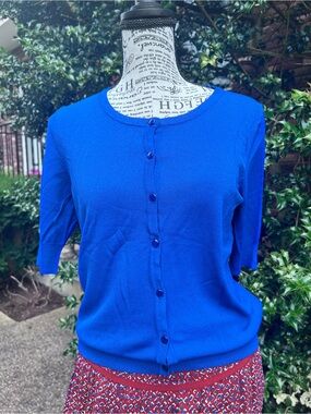 2/28 dressbarn Royal Blue Short Sleeve Knit Lightweight Cardigan S